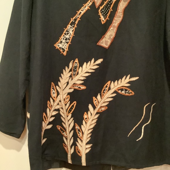 Indigo Moon Vintage Embroidered Black Floral Jacket Button Front Blazer Large - Picture 6 of 13